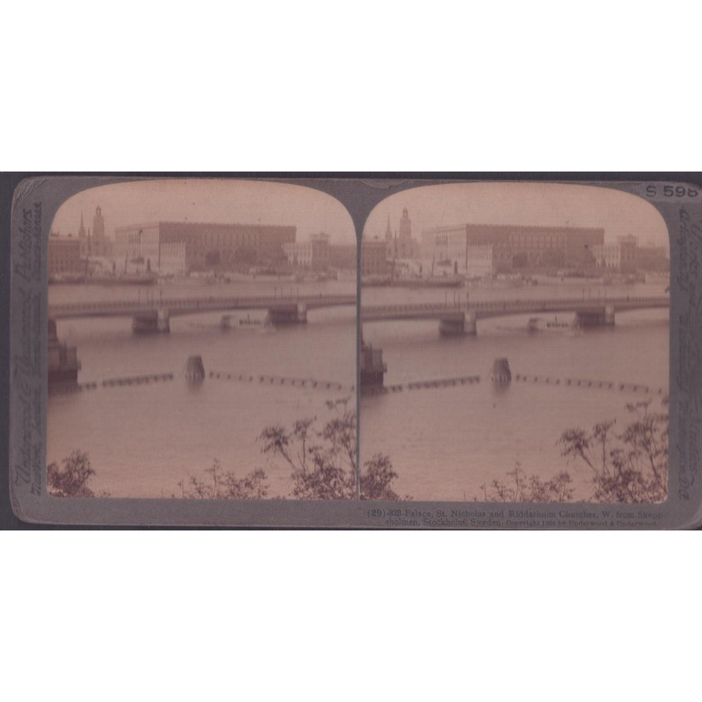 Antique 1905 Stereoview Stockholm Sweden Palace Riddarholm Churches U&U